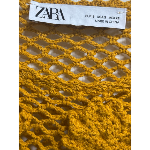 Zara Ruffled Crochet Knit Peplum Long Sleeve Top, Mustard, Women’s Size Small - Picture 4 of 7